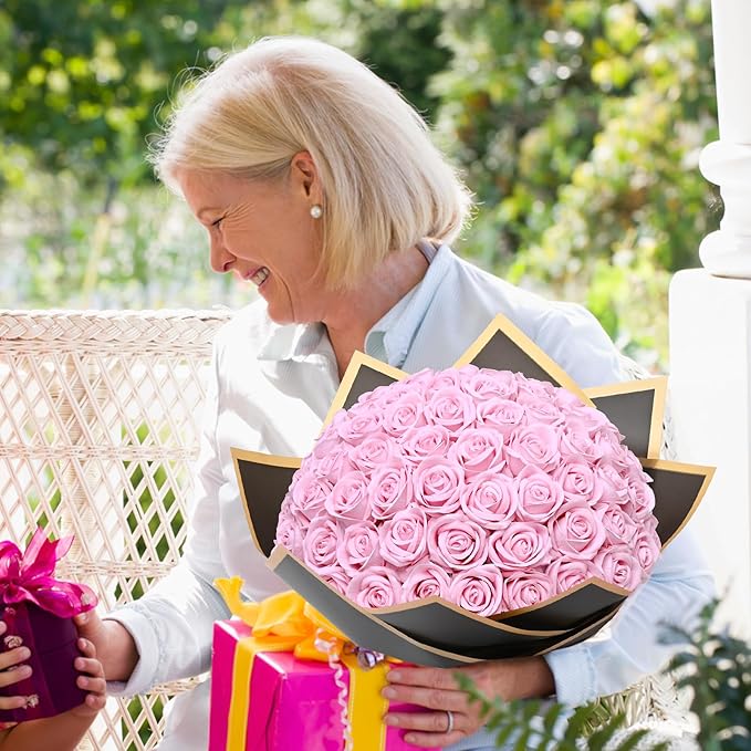 Waipfaru Pink Roses Artificial Flowers Bulk, Real Touch Velvet Roses with Wrapping Paper, 50 Pcs Fake Flowers for Wedding Centerpieces Bridal Bouquet Valentines Mothers Day Decor
