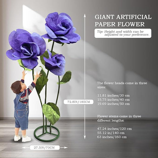 3pc Large Flowers Home Outdoor Decorations - Artificial Paper Large Flowers Adjustable Bendable Flower Decorations for Wedding Background Decor, Shop Window Display,Photography Props, Banquet (Purple)
