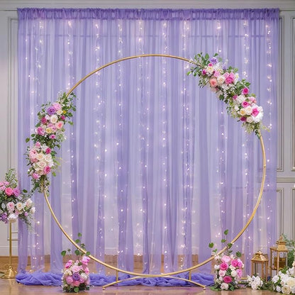 10x8ft Purple Tulle Backdrop Curtain with Lights String for Parites, Sheer Backdrop Curtains for Wedding Baby Shower Birthday Party Photo Shoot Decorations