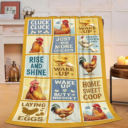 Chicken Blanket Rooster Throw Blanket Farm Animal Soft Cozy Fleece Fuzzy Stuffed Plush Flannel Gifts for Girls Women Boys Kids Adults 60"X80"