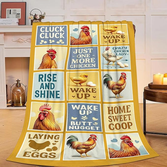 Chicken Blanket Rooster Throw Blanket Farm Animal Soft Cozy Fleece Fuzzy Stuffed Plush Flannel Gifts for Girls Women Boys Kids Adults 60"X80"