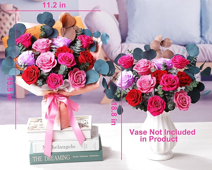 Lovenfold Flowers for Delivery Birthday Flowers Gift for Her,Preserved Flowers Bouquet 12 Roses Mixed Bouquet,Rose Gifts for Women Mom Grandma(Mixed 12 Reddish-B Roses)