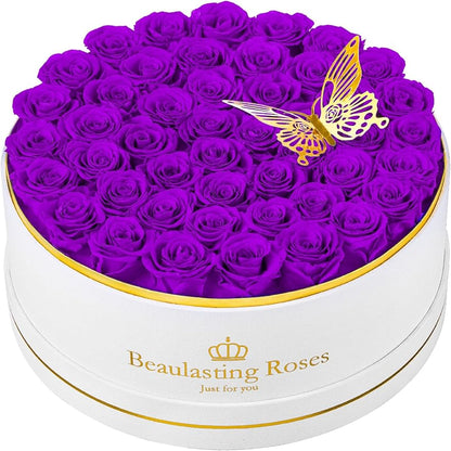 Preserved Roses Forever Flowers Real Roses in a Box Mother's Day Birthday Flowers for Her Mom Women Wife Valentine's Day, 47 Purple Roses