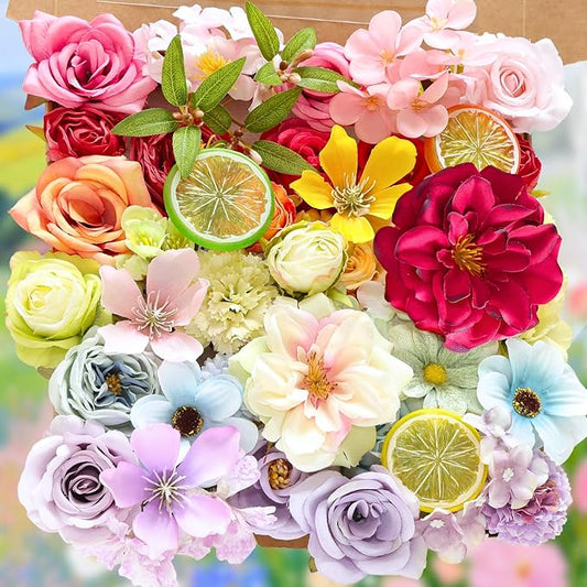 ASTRYAS Fake Artificial Flowers Combo Set Fall Silk Camellia Roses for DIY Centerpiece Arrangement Wedding Bouquet Arrangement Party Baby Shower Home Decoration(Colorful)