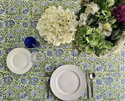 ATOSII Amara 100% Cotton Fall Tablecloth, Handblock Floral Print Rectangle Linen for Kitchen Dining I Parties Wedding Christmas Outdoors Easter I Spring Summer 72 X 140 Inches I 12 Seater