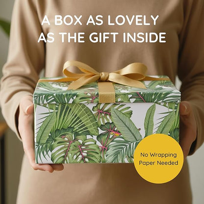 Soul & Lane Decorative Storage Cardboard Boxes with Lids | Tropical Breeze - Set of 3 | Green Jungle Leaves Paperboard Nesting Boxes