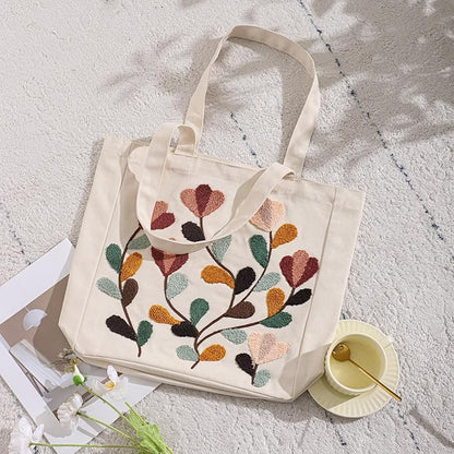 Aesthetic Embroidery Tote Bag for Lady Cute Reusable Canvas Shoulder Bag for Girls Women Shopping Grocery
