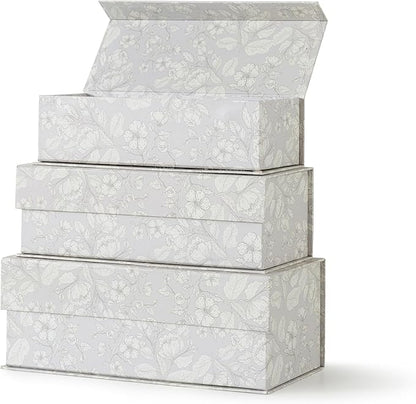 Soul & Lane Decorative Storage Boxes with Lids, Set of 3 Memory Keepsake Boxes with Magnetic Closure, Cardboard Storage for Photos, Documents, Gifts, Home Decor, Subtle Bloom
