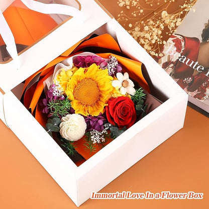 Jtoder Forever Flowers for Delivery, Preserved Flower Bouquets, Long Lasting Orange Sunflower Roses, Gifts Bouquet for Mother Wife Girlfriend on Festivals Birthday Anniversary
