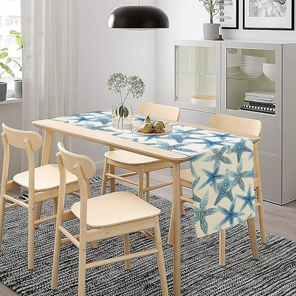 Starfish Plaid Table Flag Green Plaid and Marine Life Starfish Kitchen Table Flag Suitable for Birthday Party Restaurant Decoration Outdoor Picnic 13 * 60 Inch