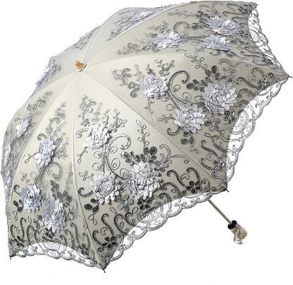 LCY Embroidered Lace Double-deck Anti-UV Parasol Sun/Rain/Snow Folding Umbrella