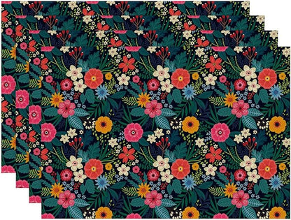 Placemats Set of 4 Colorful Flowers and Leaves Dining Place Mats Linen Table Mat for Farmhouse Home Kitchen Decor 12 X 18 Inch