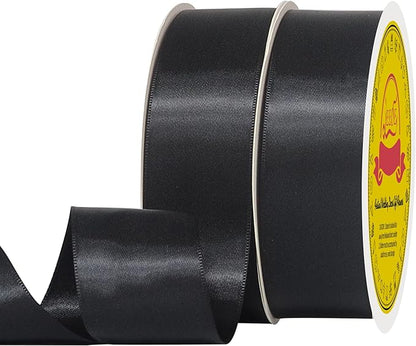100 Yards Black Satin Ribbon Polyester Ribbon for Gift Wrapping Very Suitable for Weddings Party Hair Bow Invitation Decorations and More（1-1/2 inch X 50Yards X 2 Roll）