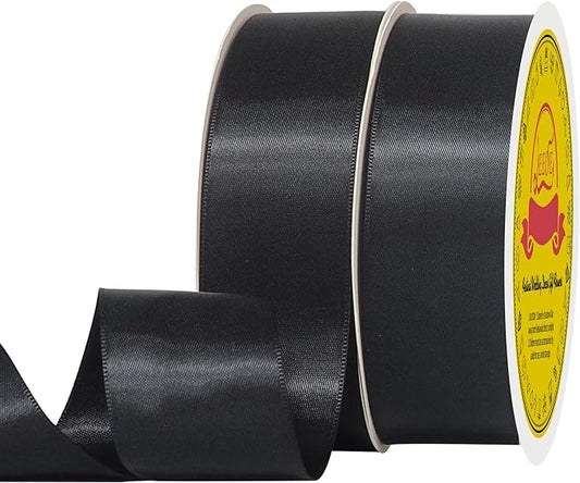 100 Yards Black Satin Ribbon Polyester Ribbon for Gift Wrapping Very Suitable for Weddings Party Hair Bow Invitation Decorations and More（1-1/2 inch X 50Yards X 2 Roll）