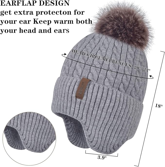 FENELY Women's Knitted Warm Beanie Winter Hat, Warm Chunky Snow Hat with Pompom