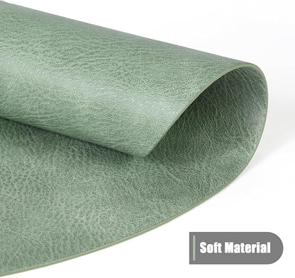 UnivoColors PU Leather Placemats Set of 8,15 Inches Round Washed Cowhide Pattern Table Mats for Dining Table, Kitchen, Party Decoration(Retro Green)