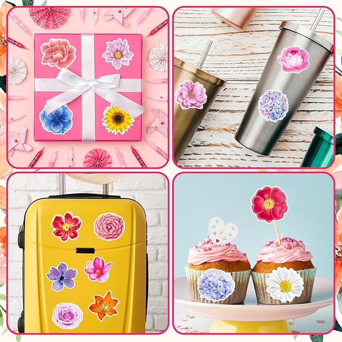 1200Pcs Flower Stickers, Flower Stickers Roll for Kids, Flower Roll Sticker for Scrapbooks, Water Bottle, Present Boxes Decorations(16 Styles)