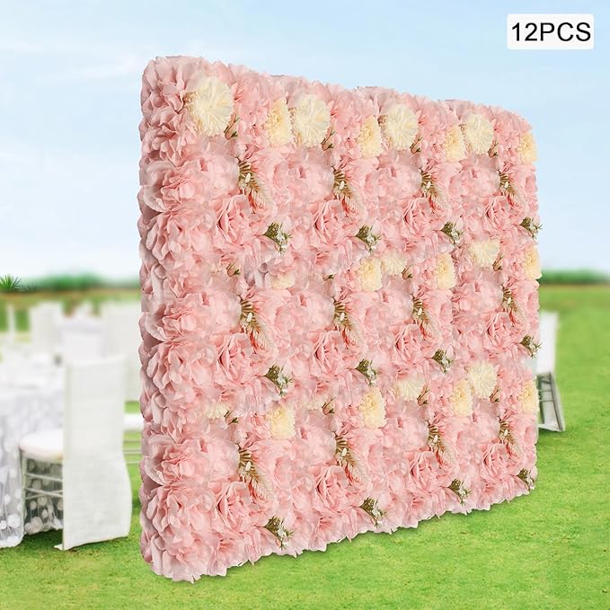 12 Pack Flower Wall Panels, Pink Floral Wall Backdrop, Artificial Flower Wall Decor 15 15, Rose 3d Flower Wall Background Party Panel Decorations for Wedding, Party, Anniversary, Indoor, Outdoor