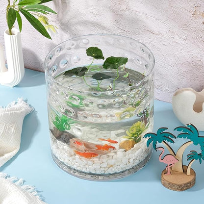 10" Wide 10" High Decorative Glass Cylinder Vase with Dimpled Circle Pattern, 8 Inch Tall, Clear (1, 10"x10")