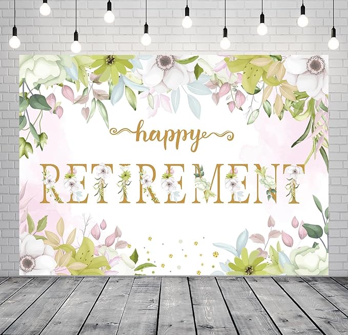 BELECO 15x8ft Fabric Floral Happy Retirement Backdrop Watercolor Leaves Flowers Retirement Background Retirement Party Decorations Banner Photo Booth Shoot Studio Props