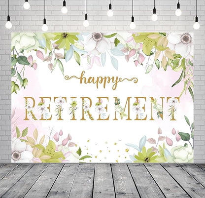 BELECO 20x10ft Fabric Floral Happy Retirement Backdrop Watercolor Leaves Flowers Retirement Background Retirement Party Decorations Banner Photo Booth Shoot Studio Props