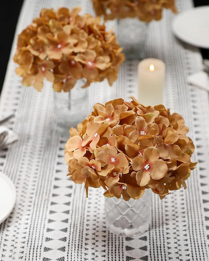 DuHouse Hydrangea Silk Flowers Artificial Hydrangea Heads with Stem Fake Flowers for Wedding Home Garden Centerpiece Pack of 6 (Coffee)