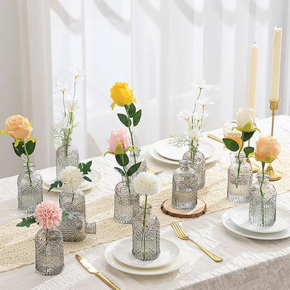 Bud Vases Set of 6, Small Vases for Flowers, Glass Vases for Centerpieces, Small Flower Vases for Centerpieces, Mini Vases, Vintage Vases, Black Bud Vases for Wedding Table Decor