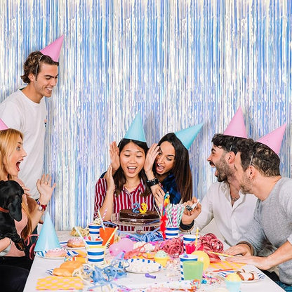 5 Pack Iridescent Neon Party Decorations Sparkly Tinsel Backdrop Foil Fringe Curtain Glitter Curtains for Birthday Party Ocean Theme Valentines Bachelorette Holiday Decorations