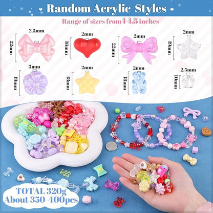 Assorted Acrylic Beads, 500-550PCS 8 Colors Series Cute Beads for Bracelet Making, GummyBear Bow Candy Kawaii Charms for Jewelry Making DIY Necklace Keychain Phone Charm Christmas Gift