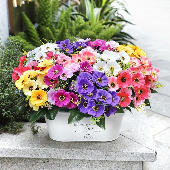 Ouddy Decor 12 Bundles Artificial Flowers for Outdoors Decoration, Fake Daisy Silk Flowers UV Resistant Artificial Plants for Spring Summer Garden Porch Window Box Room Home Decor, Mixed Color