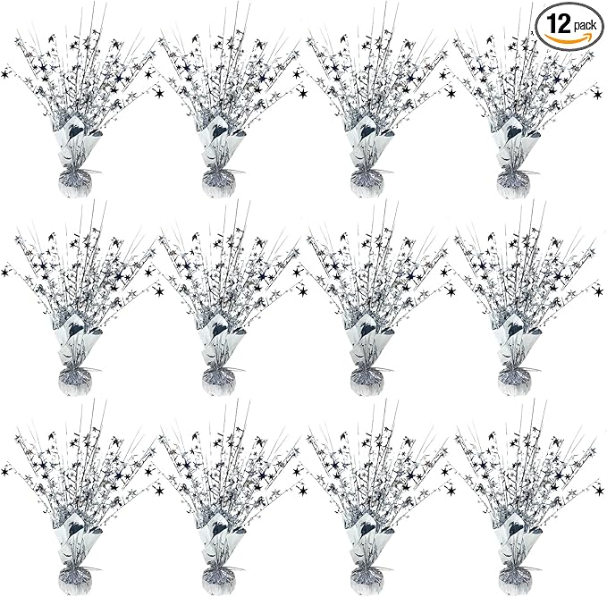 12 Pack Metallic Foil Spray Centerpiece Star Table Decoration Burst Table Centerpieces for New Years Nye Birthday Wedding Anniversary Graduation Holiday Party Supplies Decor, Silver