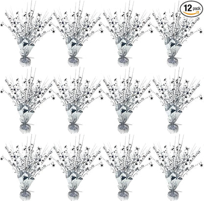 12 Pack Metallic Foil Spray Centerpiece Star Table Decoration Burst Table Centerpieces for New Years Nye Birthday Wedding Anniversary Graduation Holiday Party Supplies Decor, Silver