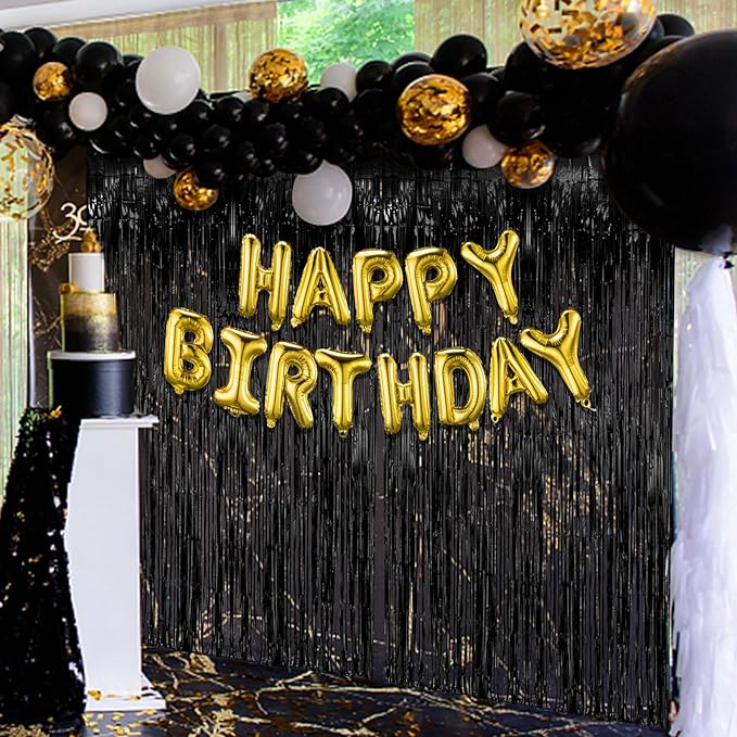 10 Pack Black Party Streamers Backdrop Tinsel Foil Fringe Curtains Halloween Birthday Party Decorations Graduation Wizard Party Supplies