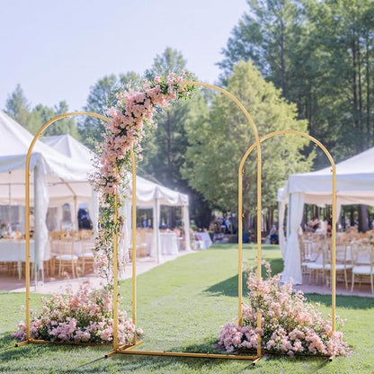 Set of 3 Metal Arch Backdrop Stand with Cover Set, (7.2FT, 6.6FT, 6FT Wedding Arch and Cover Set), Backdrop Arch for Party, Baby Shower, Birthday, and Graduation Ceremony