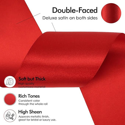 MEEDEE Red Satin Ribbon 3 Inch Wide Ribbon by 10 Yards Lux Double Faced Satin Ribbons Red Christmas Ribbons for Christmas Tree, Weddings, Flower Bouquet, Holiday Decorating