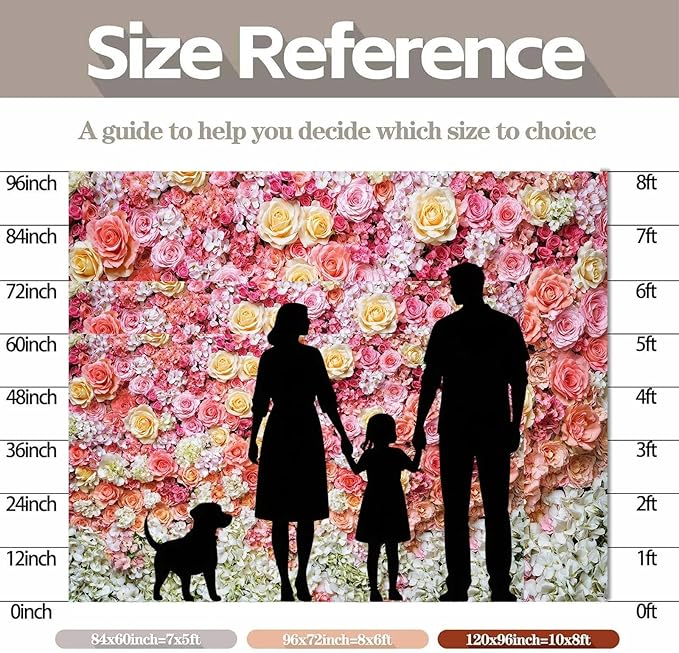 10x8ft Flower Backdrop for Photography Pink Floral Flowers Girls Birthday Baby Shower Mother's Day Wedding Photo Background Cake Table Decoration Supplies Studio Props Banner
