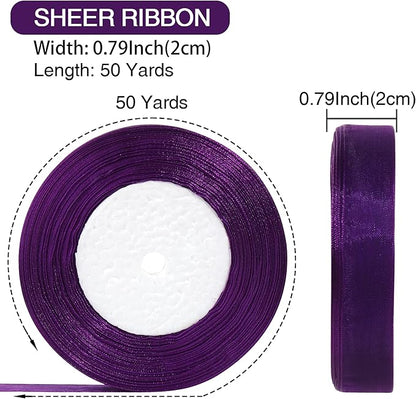 3/4 Inch x 50 Yards Sheer Organza Ribbon Chiffon Ribbon for Gift Wedding Flower Bouquet Wrapping Decorations Crafts (Purple)