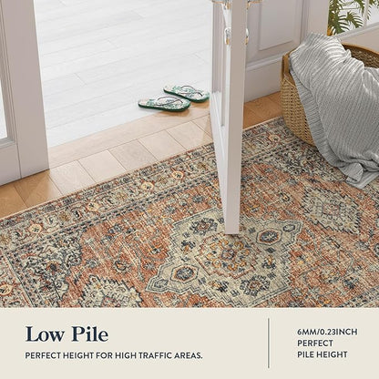 Lahome Oriental Washable Kitchen Runner Rug Non Slip, 2x8 Runners for Hallways with Rubber Backing, Vintage Soft Long Carpet for Bathroom Laundry Bedroom, Peach/Orange
