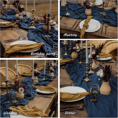 12 Pack 13Ft Cheesecloth Table Runner 35x157 Inch Boho Gauze Table Runner Cheese Cloth Long Rustic Table Runners for Wedding Bridal Shower Birthday Party Table Decor (Navy Blue)