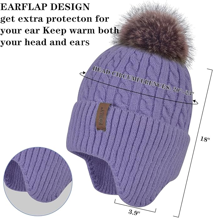 FENELY Women's Knitted Warm Beanie Winter Hat, Warm Chunky Snow Hat with Pompom