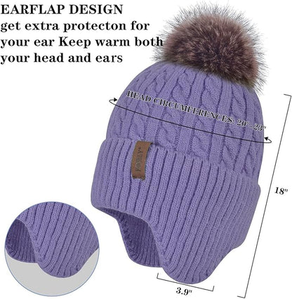 FENELY Women's Knitted Warm Beanie Winter Hat, Warm Chunky Snow Hat with Pompom