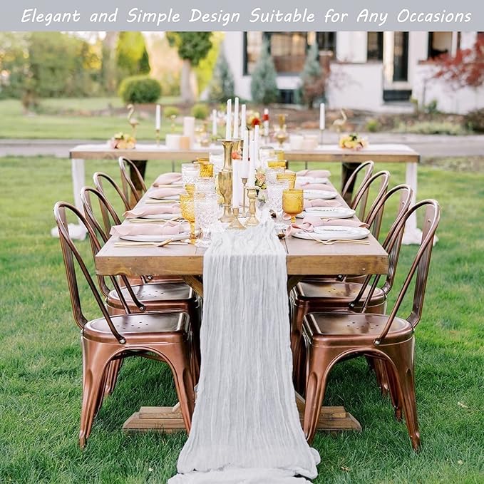 12 Pack 13Ft Cheesecloth Table Runner 35x157 Inch Boho Gauze Table Runner Cheese Cloth Long Table Runner Rustic Table Runner for Wedding Bridal Shower Birthday Party Table Decor (White)