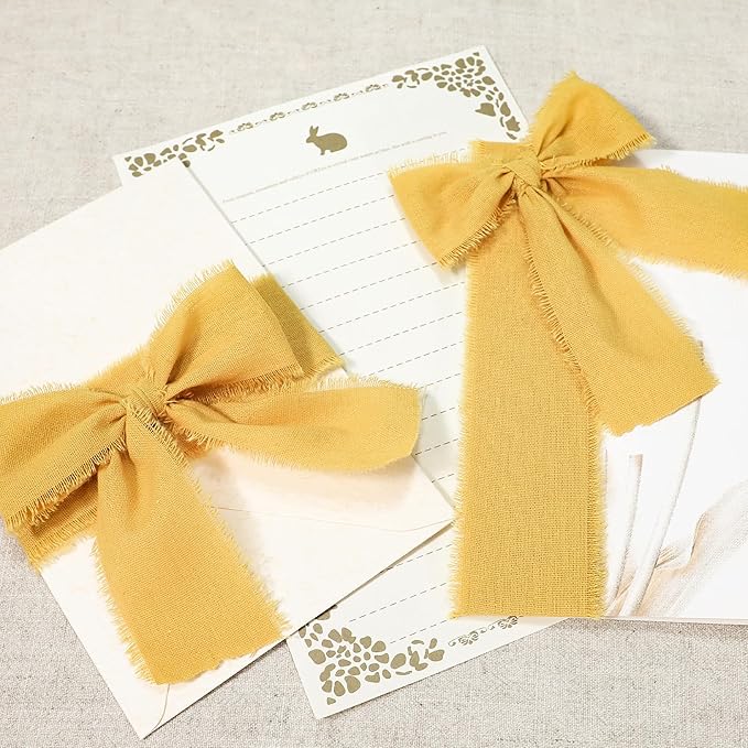 Keypan Yellow Ribbon 1-1/2 x 15 Yards Handmade Cotton Frayed Fringe Fabric Ribbons for Crafts Flower Bouquets Wedding Baby Shower Home DIY Decor