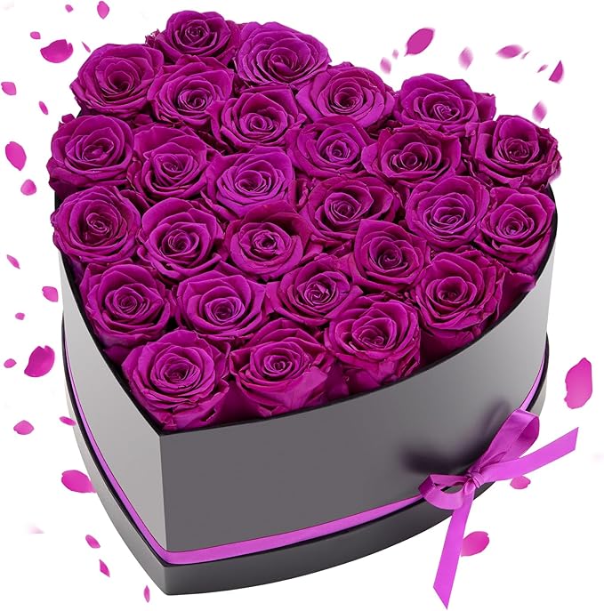 VEVOR Forever Flowers, 27 Preserved Roses in Heart Shape Box, Eternal Flowers Immortal Bouquet Birthday Present for Women Her Wife Mothers, Anniversary, Valentine's Day,Christmas, Purple