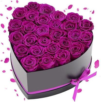 VEVOR Forever Flowers, 27 Preserved Roses in Heart Shape Box, Eternal Flowers Immortal Bouquet Birthday Present for Women Her Wife Mothers, Anniversary, Valentine's Day,Christmas, Purple