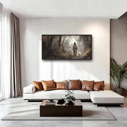Vintage Christian Large Wall Art Framed Religious Wall Decor for Living Room Jesus Lamb Pictures Oversized Canvas Print Painting Modern Extra Large Artwork for Bedroom Office 60"x30"