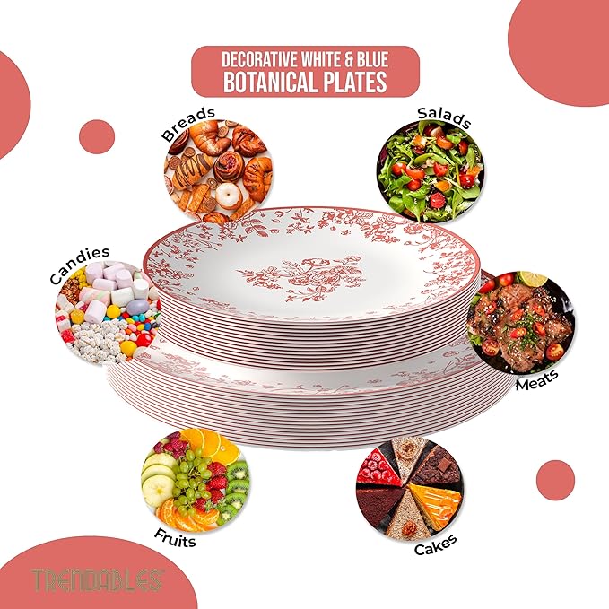 Trendables Plastic Plates For Party Supplies, Floral Disposable Plates For Party & Weddings 80 Pcs - 40 x 8 Dessert Plates & 40 x 10 Plastic Dinner Plates, Plate Set Disposable Dinnerware Sets