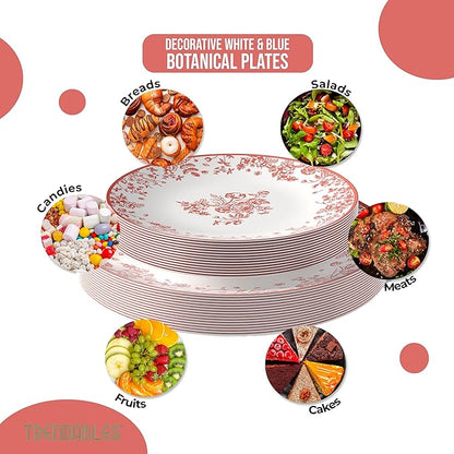 Trendables Plastic Plates For Party Supplies, Floral Disposable Plates For Party & Weddings 80 Pcs - 40 x 8 Dessert Plates & 40 x 10 Plastic Dinner Plates, Plate Set Disposable Dinnerware Sets
