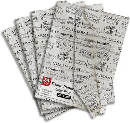 Farmer's Market Printed Tissue Paper for Gift Bags or Boxes and Wrapping - Bulk Decorative Art Tissue Paper for Packaging and Gifting | 24 Sheets 20" x 30"