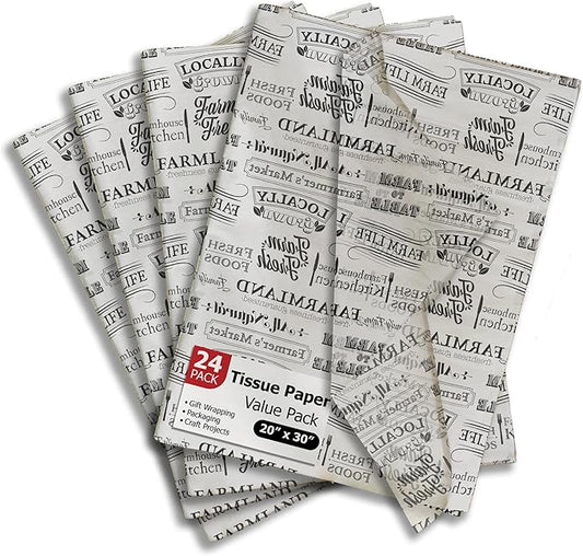 Farmer's Market Printed Tissue Paper for Gift Bags or Boxes and Wrapping - Bulk Decorative Art Tissue Paper for Packaging and Gifting | 24 Sheets 20" x 30"